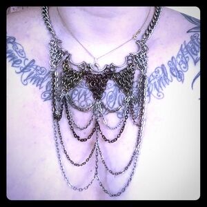 Multi-tonal Metal Chain Mail Statement Necklace